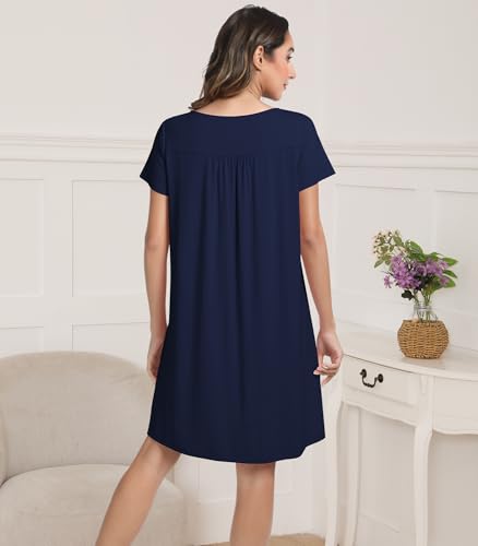 Image of NACHILA Bamboo Viscose Nightgown for Women Short Sleeve Crew Neck Sleepwear