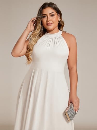 Image of Ever-Pretty Plus Women's Sleeveless Halter A Line Pleated High Low Plus Size Wedding Guest Cocktail Dresses 31926-DA