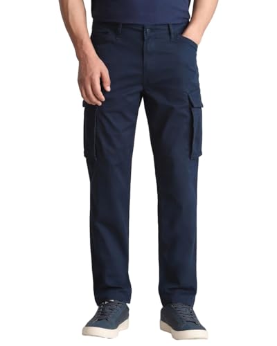 Image of MUFTI Navy Slim Fit Cargo Trousers