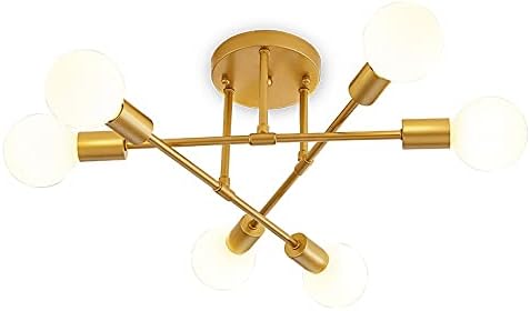 Surpars House Sputnik Chandelier Mid-Century Ceiling Light 6 Lights,Gold
