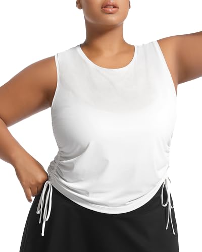 Image of Plus Size Tank Tops for Women Drawstring Sleeveless Quick Drying Tennis Shirts Loose Fit Running Golf Pickleball Outfits