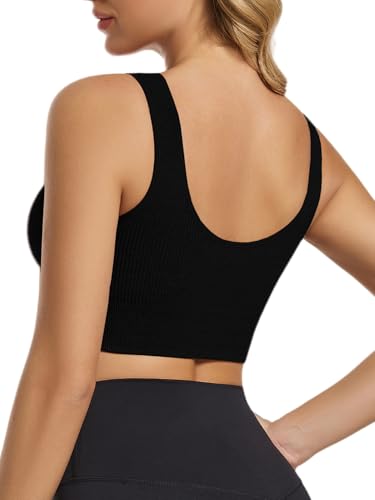 Image of Chilylori Seamless Sports Bras for Women Pack of 3 Ribbed Sports Bra Workout Tops Cropped Tank Top Comfort Padded Yoga