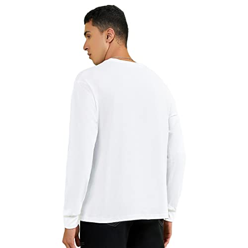 Image of Bewakoof Men's Never Mind Stripe Typography 100% Cotton T-Shirt- Oversized Fit, Round Neck, Long Sleeve