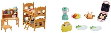 Calico Critters Children's Bedroom Set with Breakfast Playset Bundle - Includes Bunk Bed, Desk, Kitchen Accessories & Furniture