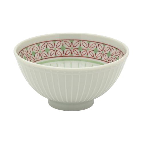 美濃焼 茶碗 ライスボウル 約12cm 電子レンジ 食洗機対応 とくさ七宝文 赤 日本製 6829-21