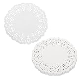 uxcell 150枚 レースペーパー 丸型 ドイリー 9cm 紙コースター お菓子 ケーキ 敷紙 吸油紙 使い捨て ベーキング紙 飾りペーパー 誕生日 結婚式 パーティー デザート 食器用 ホワイト