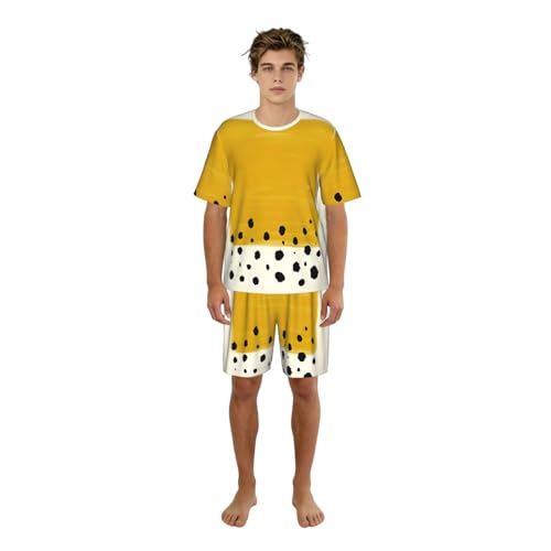 Pyjama homme imprimé jaune moutarde vêtements de détente col rond