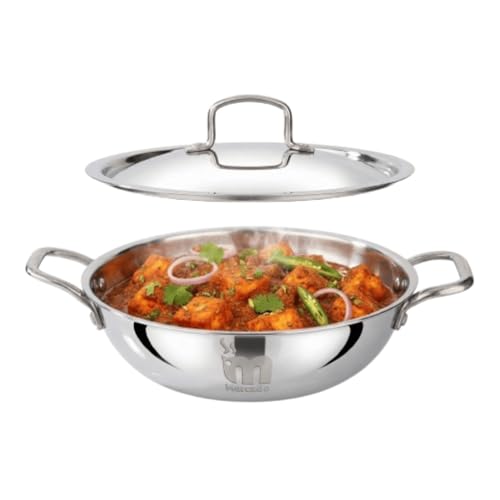 Image of Mercado Triply Stainless Steel Kadhai 28 cm (4.5L) with Lid | SS304 Food Grade | Even Heat Distribution | Deep Frying & Cooking | Induction & Gas Compatible I 5 Years Warranty