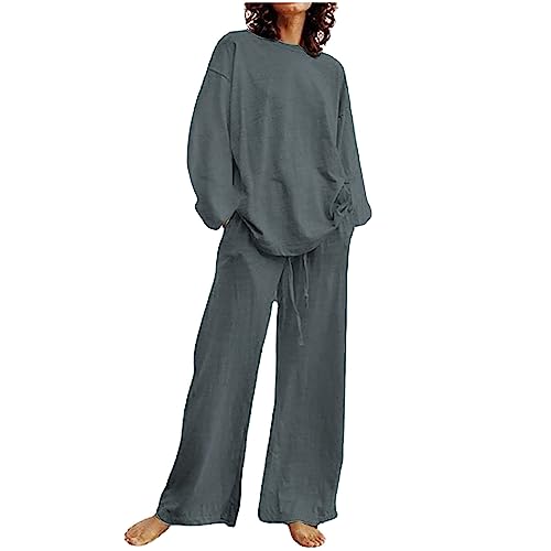 Conjunto de pijama para mujer, de gran tamaño, suave, cuello redondo, manga larga, estampado floral, camiseta con pantalones, conjuntos de pijama de verano para mujer, holgados, cómodos, ropa de