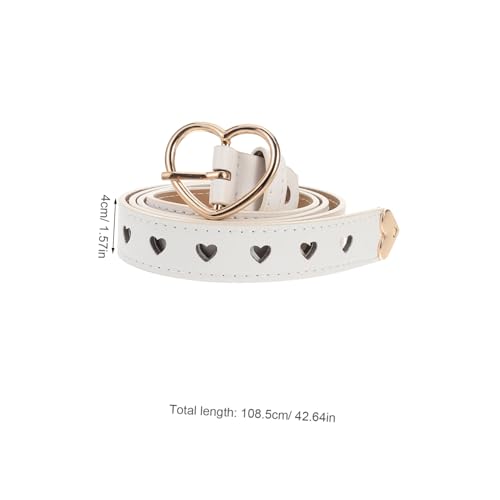 Adjustable PU Waist Belt for Women with Unique Heart Buckle Versatile Fashion Accessory for Dresses Jeans and Casual Wear Stylish Hollow Design White Color2