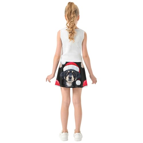 Cute Dog Santa Black Christmas Athletic Shorts for Girls Skorts Tennis Skirts Toddler Cute Comfy Butterfly 3t4