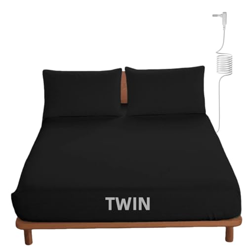 OKOHEY Grounding Fitted Sheets with 15ft Earthing Cord, Twin Size, 90% Organic Cotton + 10% Silver Fiber, Soft & Breathable Grounded Sheet for Better Sleep and Enhanced Wellness, Black