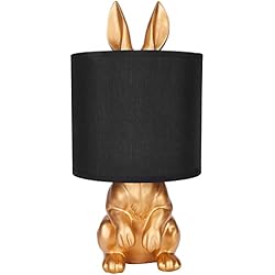 Lamparas Katatori BRUBAKER Lámpara de Sobremesa o Mesilla Conejo Dorado - Lámpara de Sobremesa con Base de Cerámica y Pantalla de Tela - 42 cm de Altura, Negro Oro