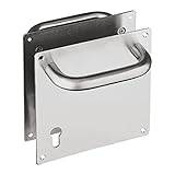 Amig, Set of Handlebars Mod.2 with Plate and Socket in 18/8 Stainless Steel, for Passage or Indoor or Outdoor Entrance, Handle: Ø19 x 151 mm, Plate: 180 x 7.087 in, Silver