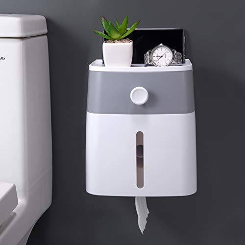YOHOM Adhesive Toilet Paper Roll Holder with Storage Drawer Bathroom Tissue Box Wall Organizer Shower Facial Tissue Holder for Roll Toilet Paper