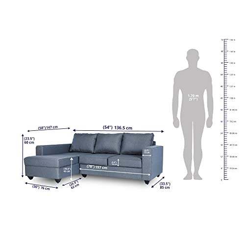 Image of Wakefit Sofa Set for Living Room | 3 Year Warranty | L Shape Sofa, Sofa Set, Wooden Sofa Set for Living Room, 2 Seater Sofa + Left Aligned Chaise + Ottoman - Napper (Fabric, Omega Blue)