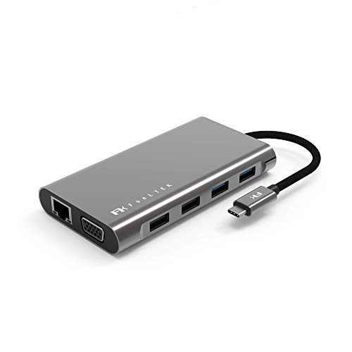 Flash Deals - 40% OFF USB C Hub, Feeltek 11 in 1 Mega Dock USB C Hub, Triple-Display Capable. [ for MacBook/iPad Pro/XPS ] [ HDMI x 2  VGA x 1 