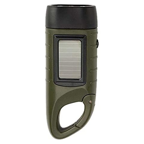 Hand Crank Solar Powered Rechargeable LED Camping Emergency Flashlight Torch Portable LED Flashlight Carabiner Energy Rechargeable Flashlight Torch for Camping Climbing Hiking Camping Green Cover