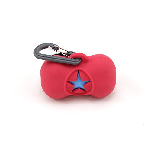 Image of Messy Mutts Silicone Dog Waste Bag Holder | Dog Poop Bag Dispenser with Carabiner and Bags | Unscented Roll Included - 15 bags | Leash Essential | (Watermelon)