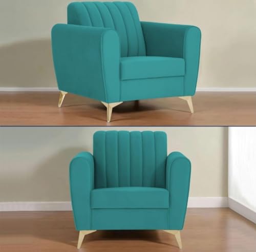 Image of 5 Seater Sofa Set 3+1+1 Teal cluor Fabric | Modern Living Room Furniture | Solid Wood Frame | Premium Cushioned Comfortable Couch Set for Home & Office, Free 4 Pillow.