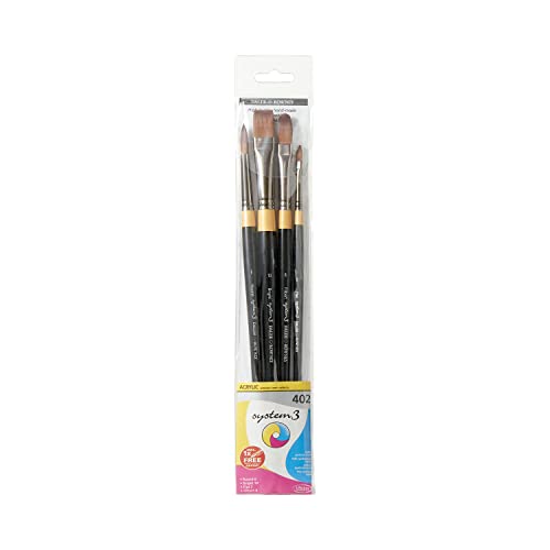 Pinceles mango largo Daler Rowney System 3 para pintura acrílica, estuche de 4 unidades