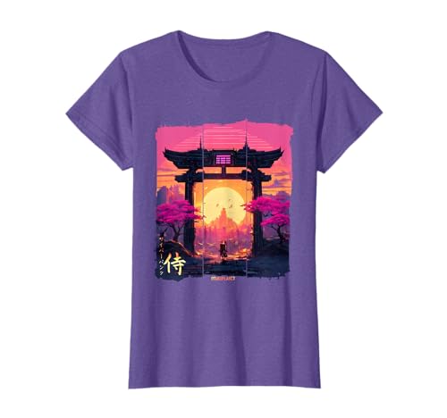 Cyberpunk Samurai in Vaporwave anime retro vibes aesthetic T-Shirt