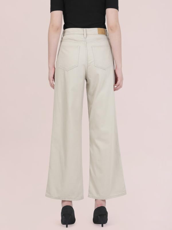 Image of GO COLORS Soft Cotton-Tencel Blend Twill Wide Pants Full Length for Women| Breathable, High Rise