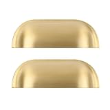 TOP-MAX 2 maniglie dorate a forma di tazza, in ottone massiccio, 89 x 28 mm, maniglie per cassetti, maniglie vintage antiche per mobili da cucina