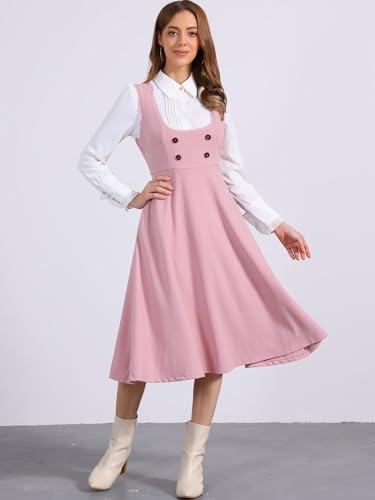 Image of Allegra K Cute Overall Dress for Women's Preppy Pinafore Midi Dresses