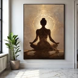 Toile posture de yoga et fleurs spirituelles pour déco zen salon et chambre