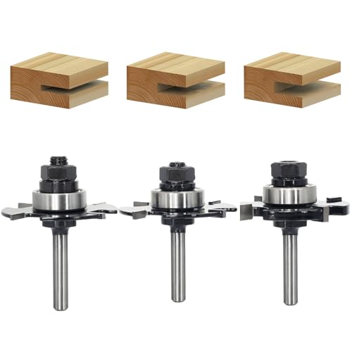 SICWOOD 3pcs Slot Cutter Router Bit Set 1/4 Shank - 4-Wings, 9/16" Depth, Carbide Tip, Wood Slotting Cutter Bit, for Groove Edges, Biscuit( Height 1/4" 1/8" 3/32")