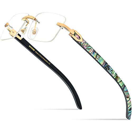 Image of HEPIDEM 100% Really Buffalo Horn Mussel Shell Rimless Eyeglass Frame 908