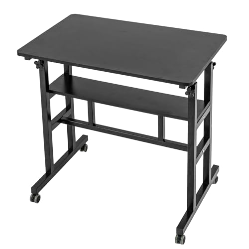 Ojseimchrl Small Standing Desk Adjustable Height, 31.5 x 19.7 Inches Mobile Stand Up Desk with Wheels Portable RollingDesk Small ComputerDesk Sit Stand upDesk Home Office ComputerDesk Black