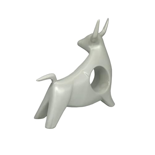 Image of NOSCOMP White Bull Ceramic Figurine - 18cm Tall Elegant Bull Sculpture for Home Decor - Modern Ceramic Accent, Ideal for Living Room, Office, or Gift