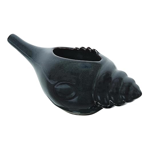 Image of Leak Proof Durable Ceramic Neti Pot with Nostril Plugging Support Better Capacity Holds 300 ml Spill Proof with Comfort Grip Lead Free Microwave Dishwasher Safe (Black)