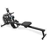Rowing Machine Air Rower Resistance Adjustable 51 Inch Long Rail Length Foldable Rower with LCD Monitor for Home Use