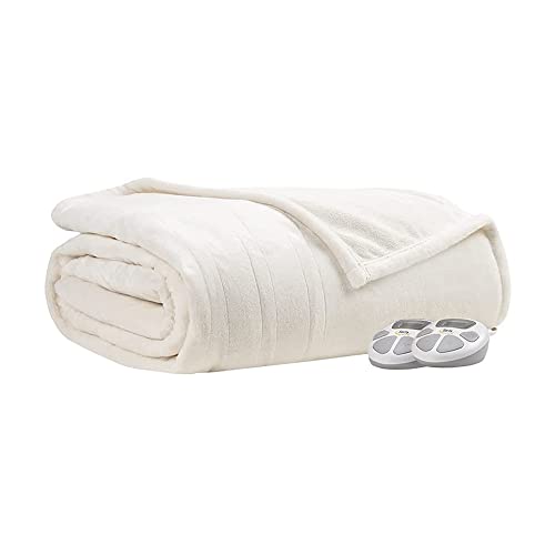 Serta Luxuriously Soft Plush Electric Blanket Fast Heating Cozy Cover, Safety Auto Shut Off Timer, Low Emf, Multi Heat Setting, Etl Certified, Machine Washable, Ivory King (92 In X 100 In) #TOP7