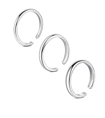 Longita Silver Toe Rings for Women Silver Toe Ring Non Tarnish Waterproof Adjustable Womens Toe Rings Big Toe Jewelry Simple 3pcs