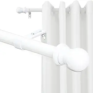 White Curtain Rods for Windows 66 to 144 - 1 inch Metal Heavy Duty Curtain Rod Set with Brackets - Adjustable Long Outdoor Single Window Drapery Rods for Grommet Curtains