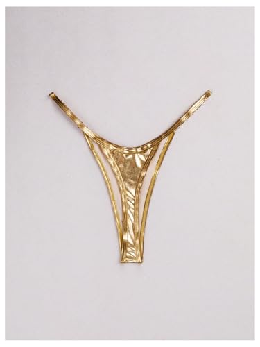 OYOANGLE Women's Metallic Thong Bikini Bottom Low Rise Cheeky Swim Bottoms Beachwear2