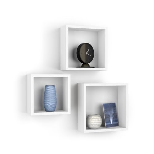 Image of Mobili Fiver, Set of 3 Cube Shelves, Giuditta, Matt White, Made In Italy