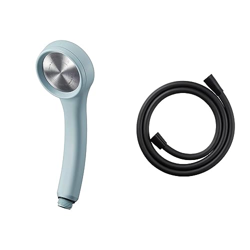 SANEI(サンエイ) シャワーヘッド レイニーベーシック 節水率40% 極細水流 勢いアップ ステンレスシャワー板 ブルー PS310-80XA-BA2 + SANEI(サンエイ) シャワーホース 他メーカー対応アダプター付き 長さ1.6m マットブラッ