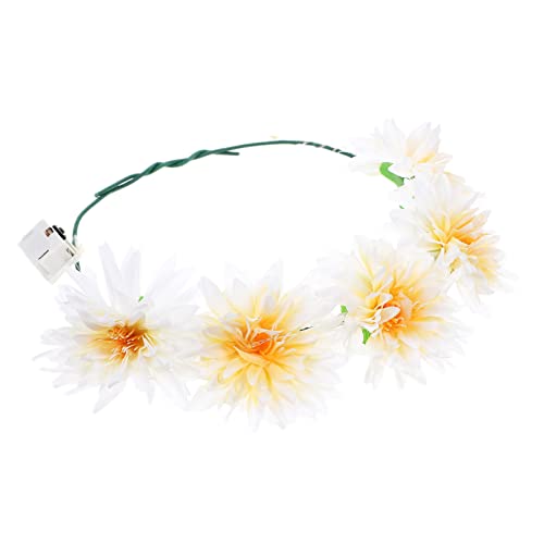 Sewroro LED Blumenkronen Stirnbänder Leuchtende LED Kopfbedeckung Blumenkranz Kopfschmuck für Urlaub Strand Hawaiian Party Haarzubehör Beige Beige Cover
