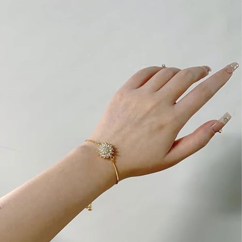 Spinning Sunflower Bracelet for Women Adjustable Flowers Rhinestone Fidget Bracelet Sparkly Flowers Anxiety Wrist Bracelets Cubic Zircon Sunflowers Statement Bracelets Worry Relieving Jewelry Accessorie Gifts2