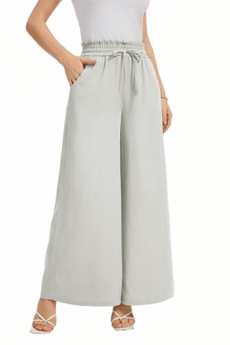 Image of KICZOY Women Flowy Pants Drawstring Waist Wide Leg Palazzo Beach Pants Loose Fit with Pockets