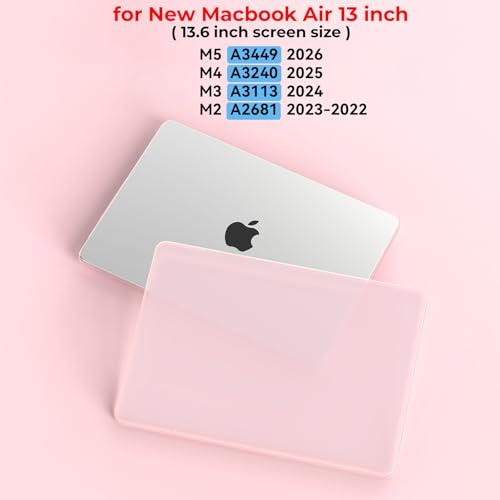 Image of BlueSwan Anti-Cracking Case for MacBook Air 13 inch, M5 2026 M4 M3 M2 2025-2022 A3449 A3240 A3113 A2681, Drop Protection Soft TPU Bumper PC Base for Air 13.6 inch, Frosted Pink