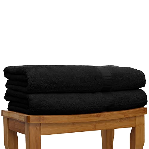 Image of BC BARE COTTON Luxury Hotel & Spa Towel Turkish Bath Sheets Dobby Border (Black, Bath Sheets - Set of 2)