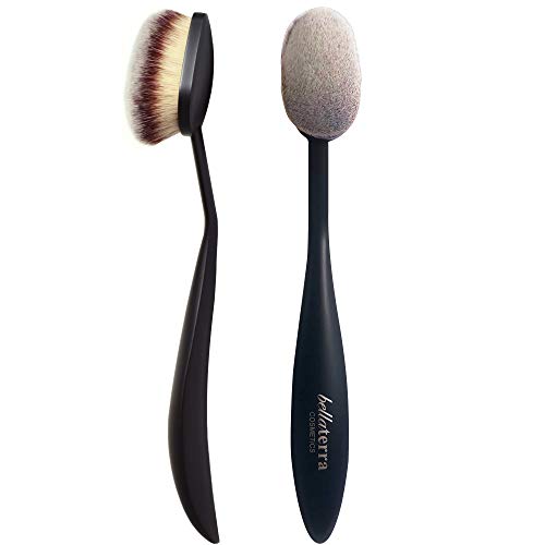 Professional Makeup Face Brush| Foundation Contour Blending Powder Concealer Facial Brush| Kabuki Large Oval Makeup Brush| Synthetic Fibers, Ergonomic Toothbrush Handle | Bella Terra Mineral Cosmetics