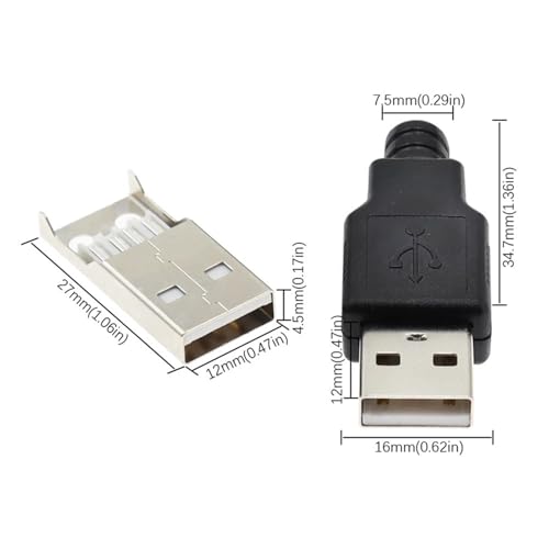 Conector USB Tipo A de 4 Pines DIY con Cubierta Negra Kit de 10 Unidades Macho y Hembra 5