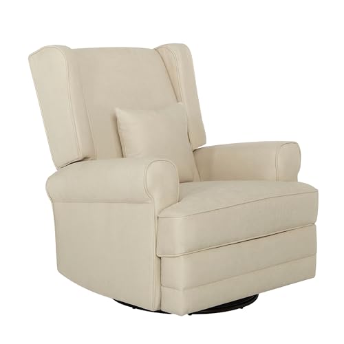 Evolur Melbourne Upholstered Seating Wing Back Glider Swivel, Nursery Glider Chair in Shell, Greenguard Gold Certified Modern Nursery Recliner with a Bonus Pillow, Tool-Free Assembly, Easy to Clean